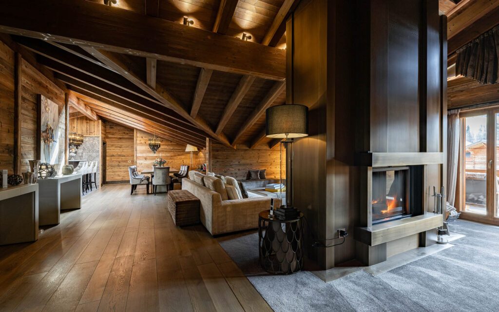 Open Living Space Fireplace   Kitchen Royal Residence Ultima Gstaad