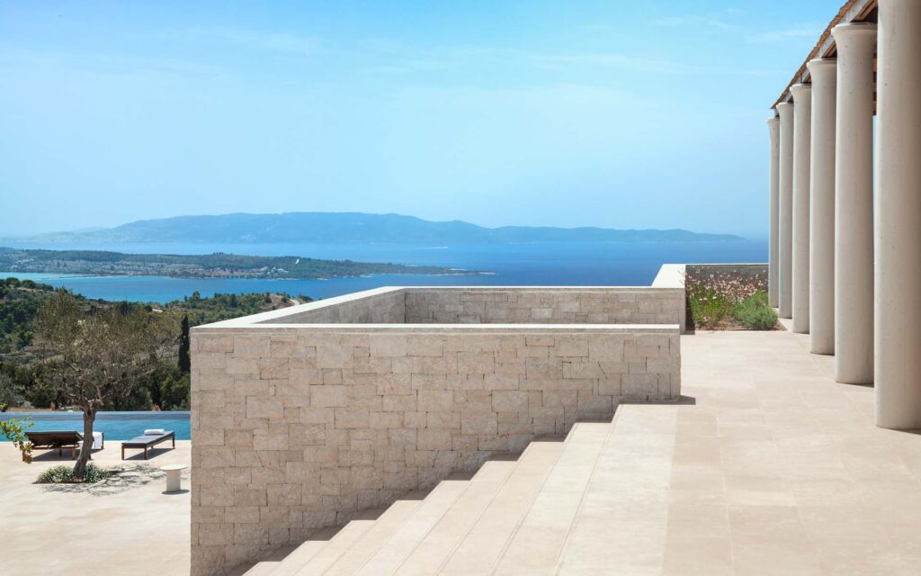 Amanzoe, Greece   Accommodation, Villas, Five bedroom villa, Architecture, Stairs, View