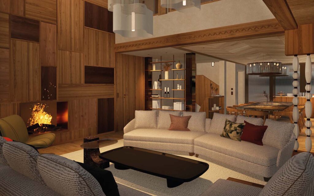 Chalet des Legendes Val d'Isere Render Living Room